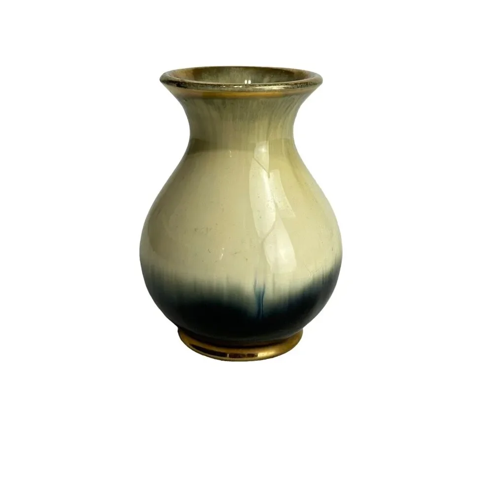 m&r west Germany art pottery vase 8010 Small 4 In. Metallic Gold Drip Graze
